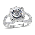 Moissanite Split Shank Ring in Platinum Over Sterling Silver (Size 10.0) 4.80 ctw - Sticky add to cart bar