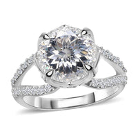 Moissanite Split Shank Ring in Platinum Over Sterling Silver (Size 10.0) 4.80 ctw