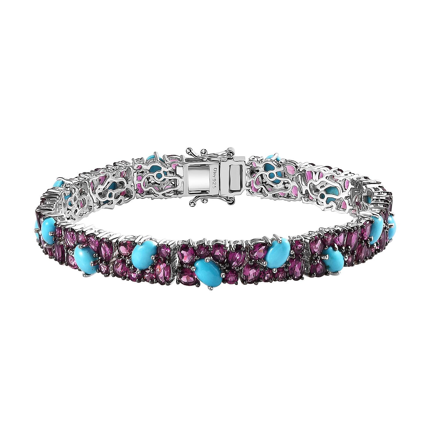 Orissa Rhodolite Garnet, Sleeping Beauty Turquoise Bracelet in Platinum Over Sterling Silver (7.25 In) 22.60 ctw