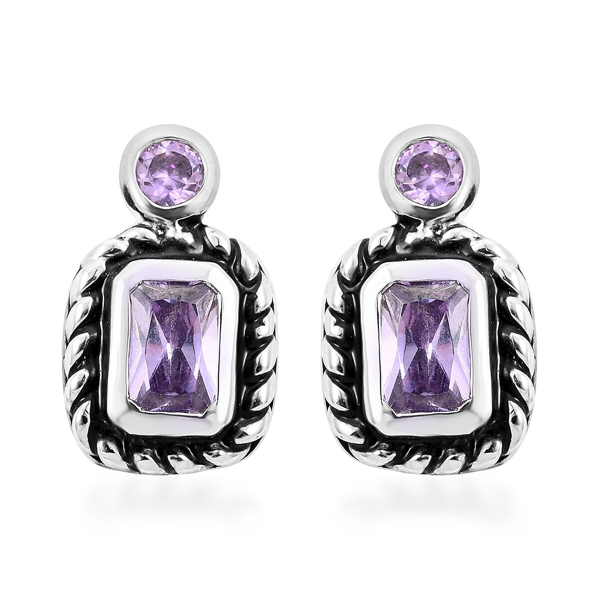 Purple Austrian Crystal Earrings in Silvertone
