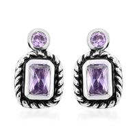 Purple Austrian Crystal Earrings in Silvertone