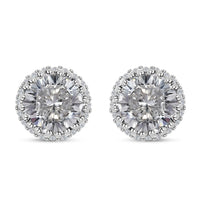 Moissanite Halo Stud Earrings in Platinum Over Sterling Silver 2.25 ctw