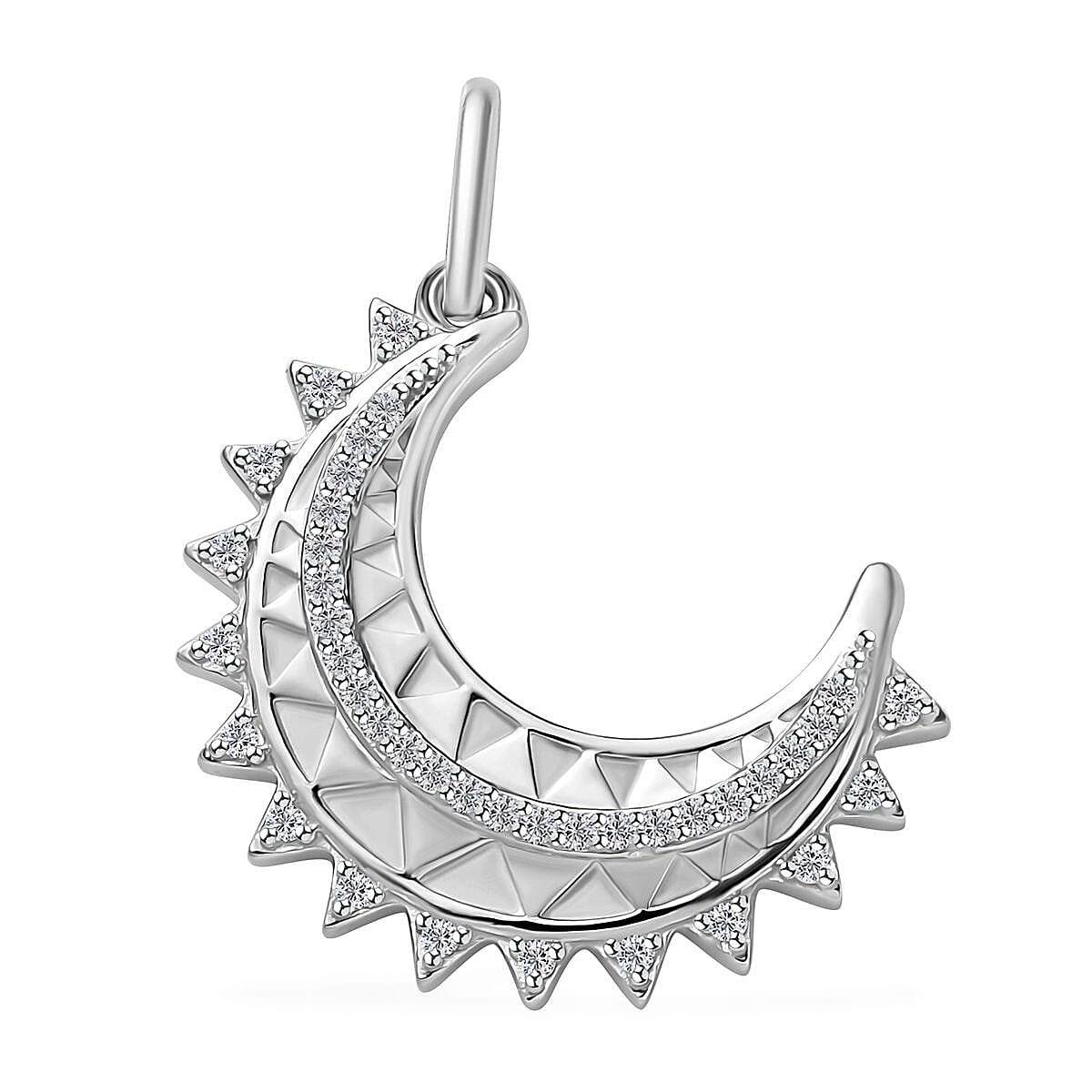 Moissanite Celestial Moon Charm in Platinum Over Sterling Silver 0.25 ctw