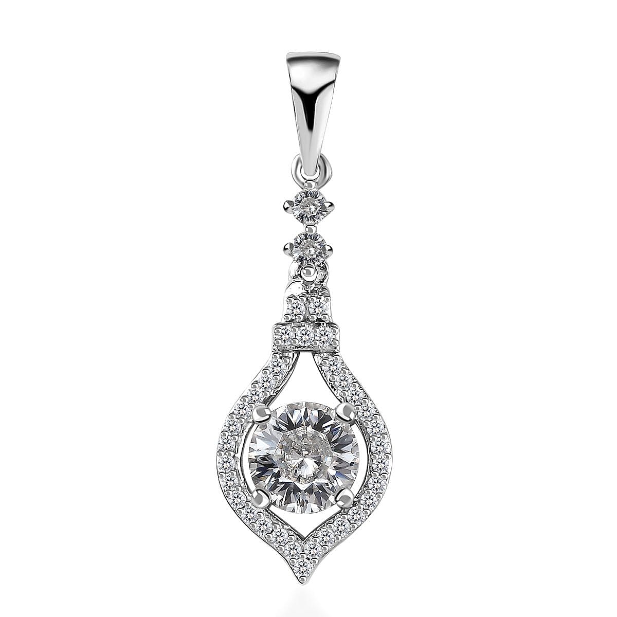 D'Joy Shield Cut Moissanite Pendant in Platinum Over Sterling Silver 1.30 ctw