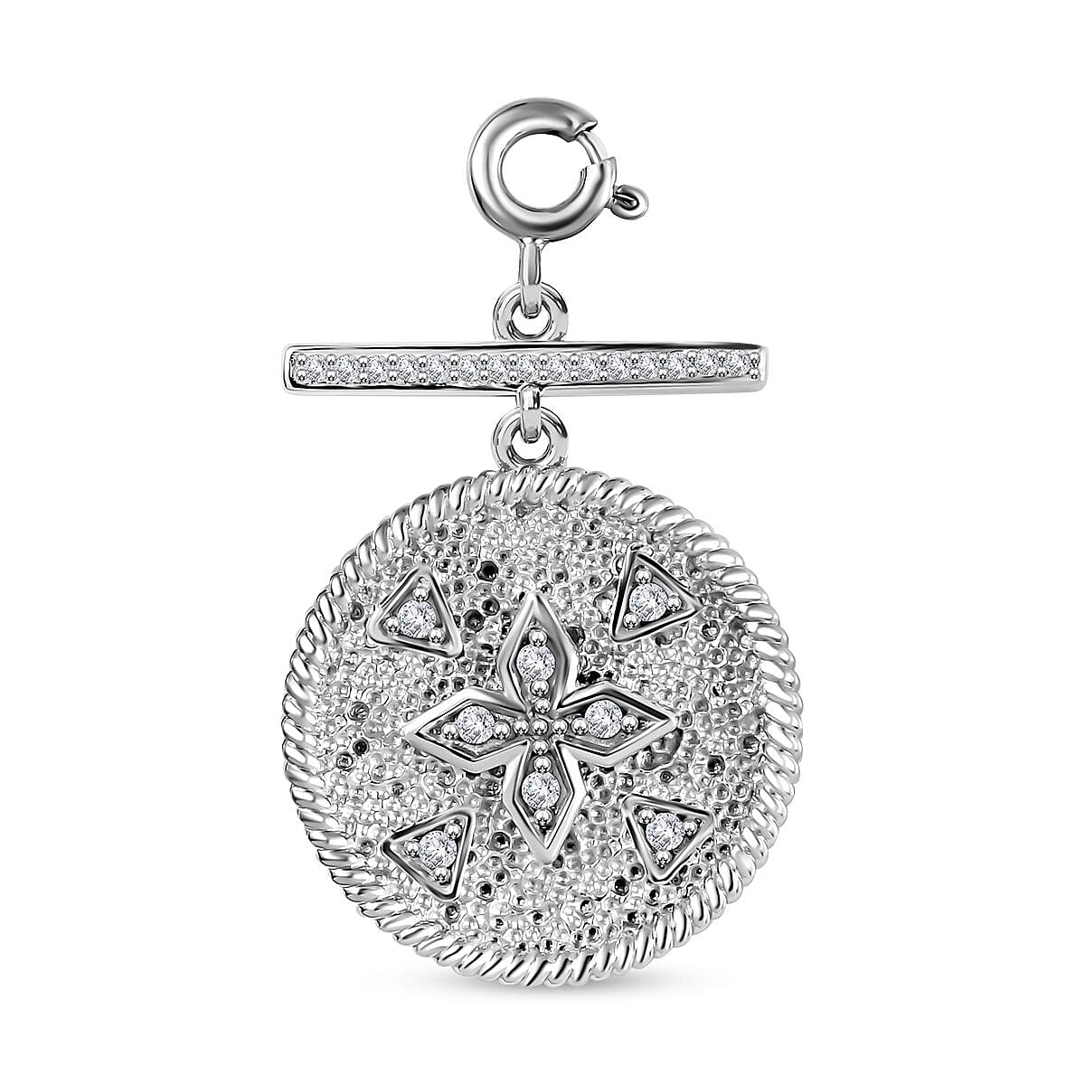 Moissanite Clover Medallion Charm in Platinum Over Sterling Silver 0.30 ctw