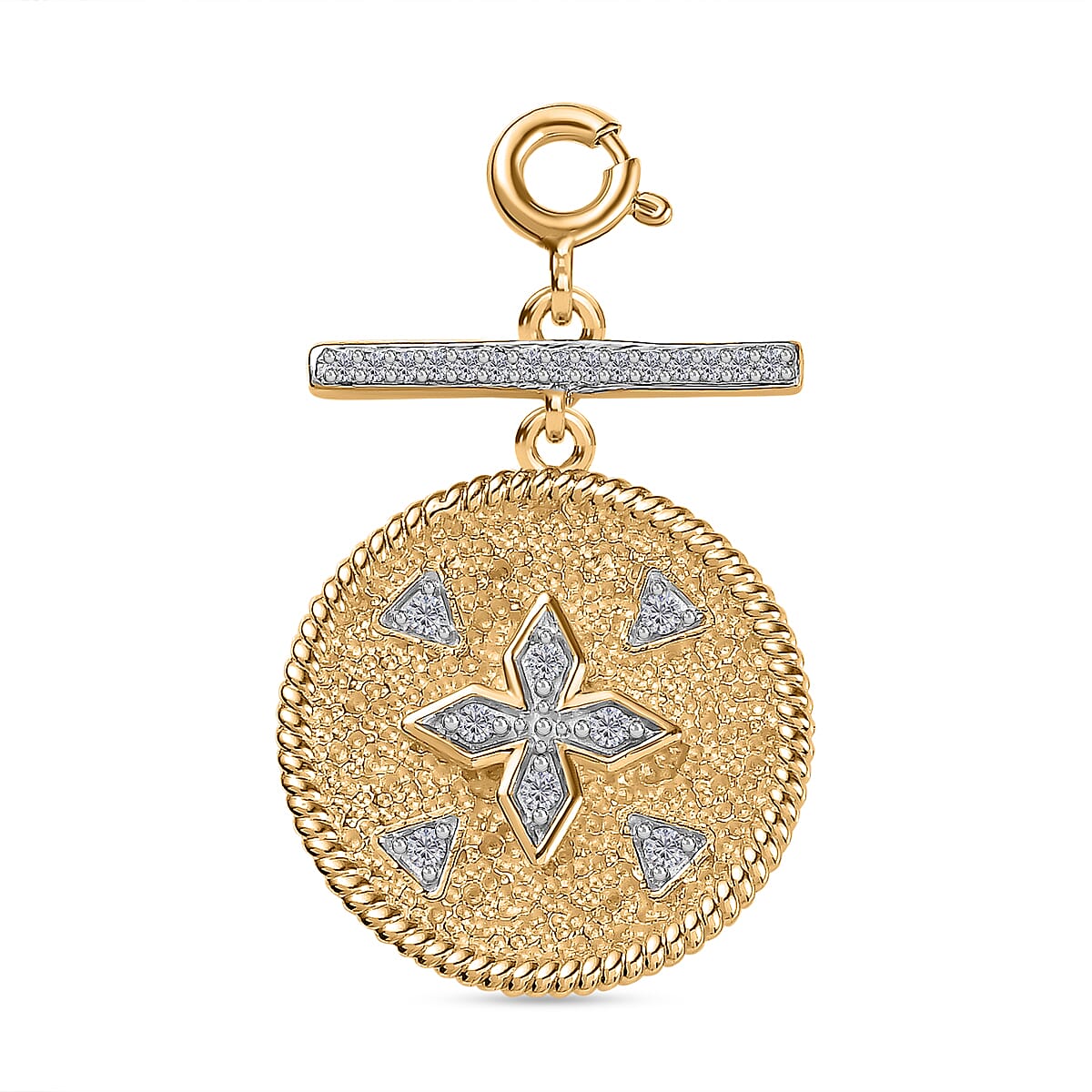 Moissanite Clover Medallion Coin Charm in Vermeil Yellow Gold Over Sterling Silver 0.30 ctw