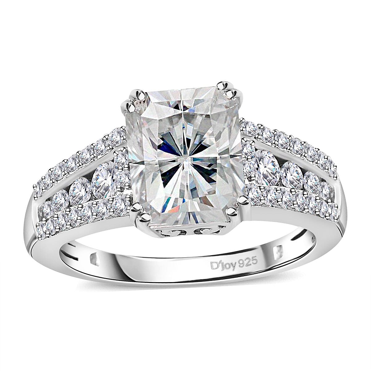 Moissanite Ring in Platinum Over Sterling Silver (Size 10.0) 3.00 ctw