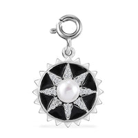 White Pearl, Moissanite Charm in Platinum Over Sterling Silver 0.20 ctw
