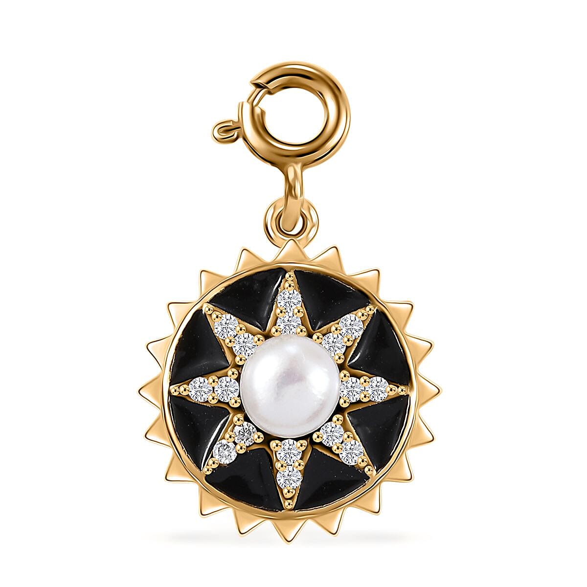 White Pearl, Moissanite Charm in Platinum Over Sterling Silver 0.20 ctw