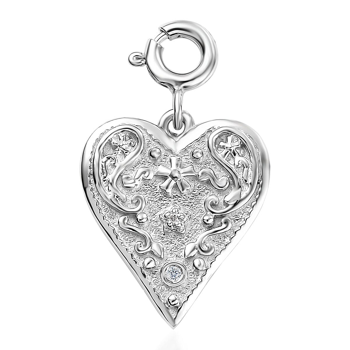 Moissanite Heart Charm in Platinum Over Sterling Silver