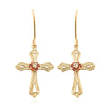 White and Garnet Color Austrian Crystal Cross Earrings in Goldtone - Sticky add to cart bar