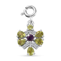 Peridot and Multi Gemstone Charm in Platinum Over Sterling Silver 1.15 ctw