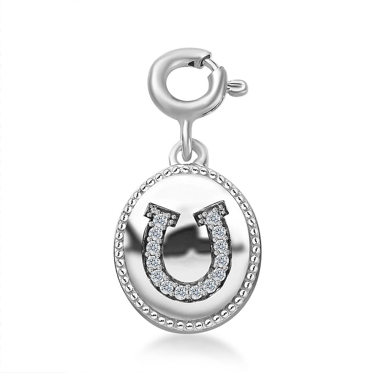 Moissanite Lucky Horseshoe Charm in Platinum Over Sterling Silver 0.10 ctw