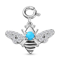 Sleeping Beauty Turquoise and Moissanite Bee Charm in Platinum Over Sterling Silver 0.60 ctw