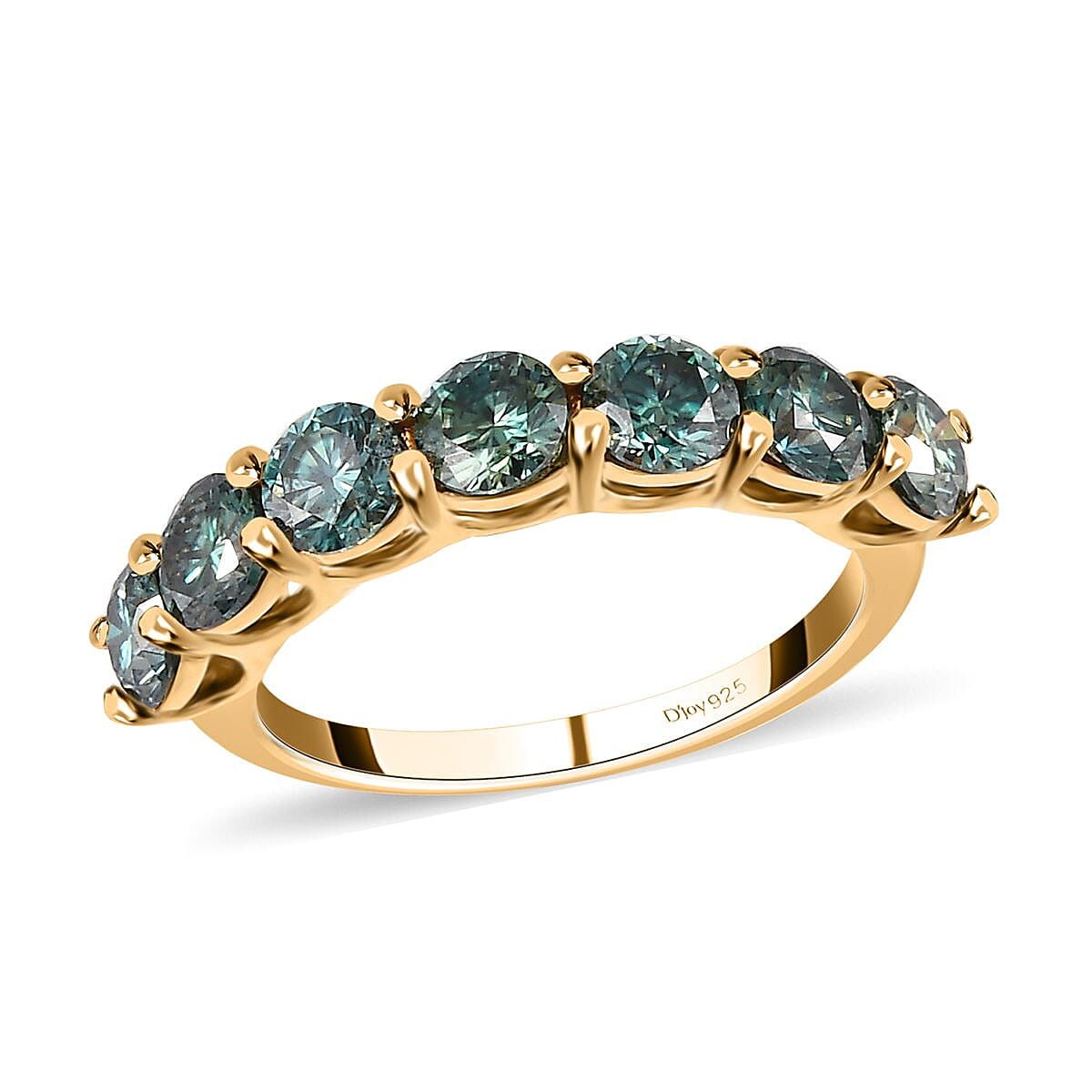 Blue Moissanite (Rnd 4mm) 7 Stone Ring in Vermeil YG Over Sterling Silver (Size 10.0) 1.65 ctw