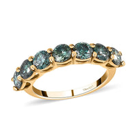 Blue Moissanite (Rnd 4mm) 7 Stone Ring in Vermeil YG Over Sterling Silver (Size 10.0) 1.65 ctw