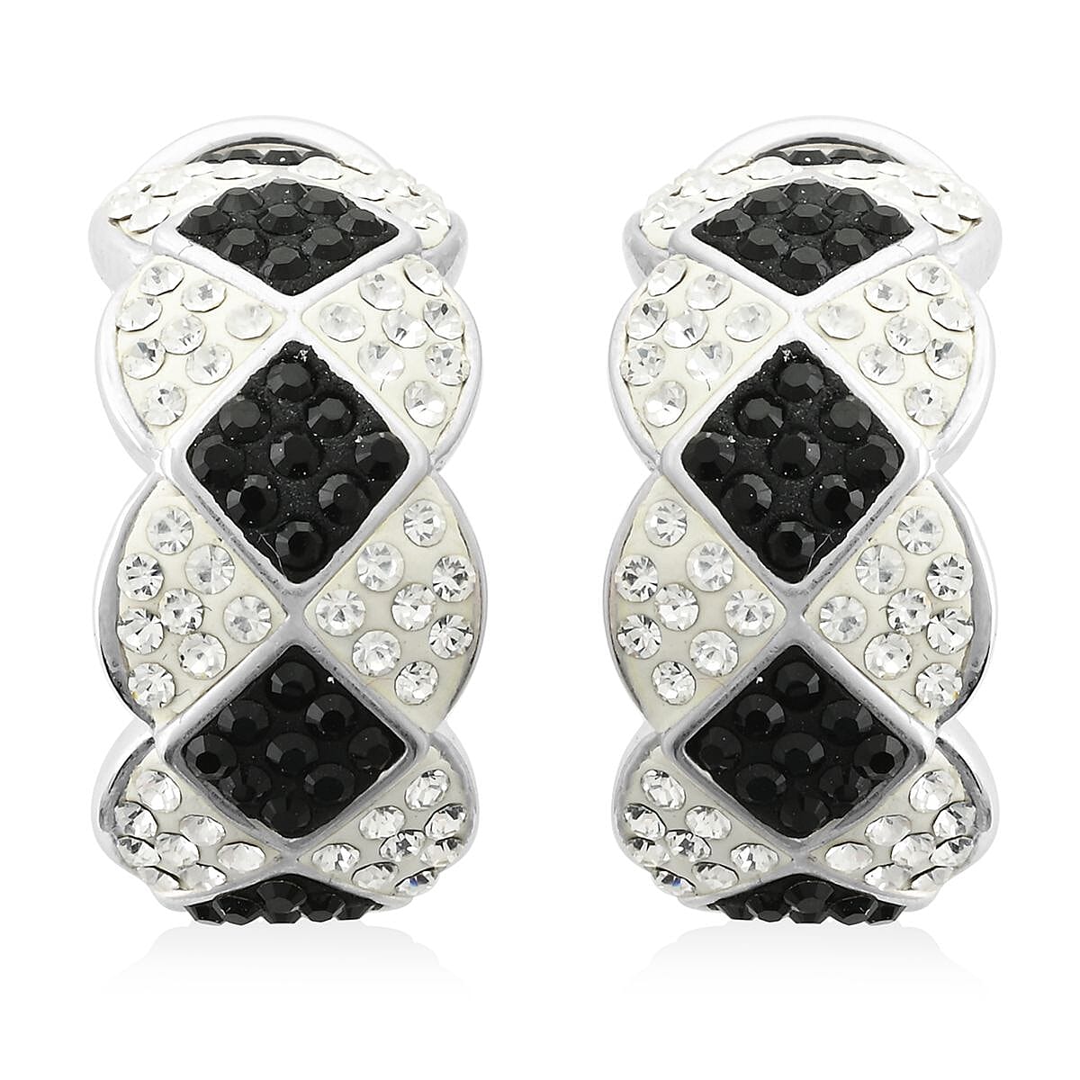 Black and White Austrian Crystal Earrings in Silvertone