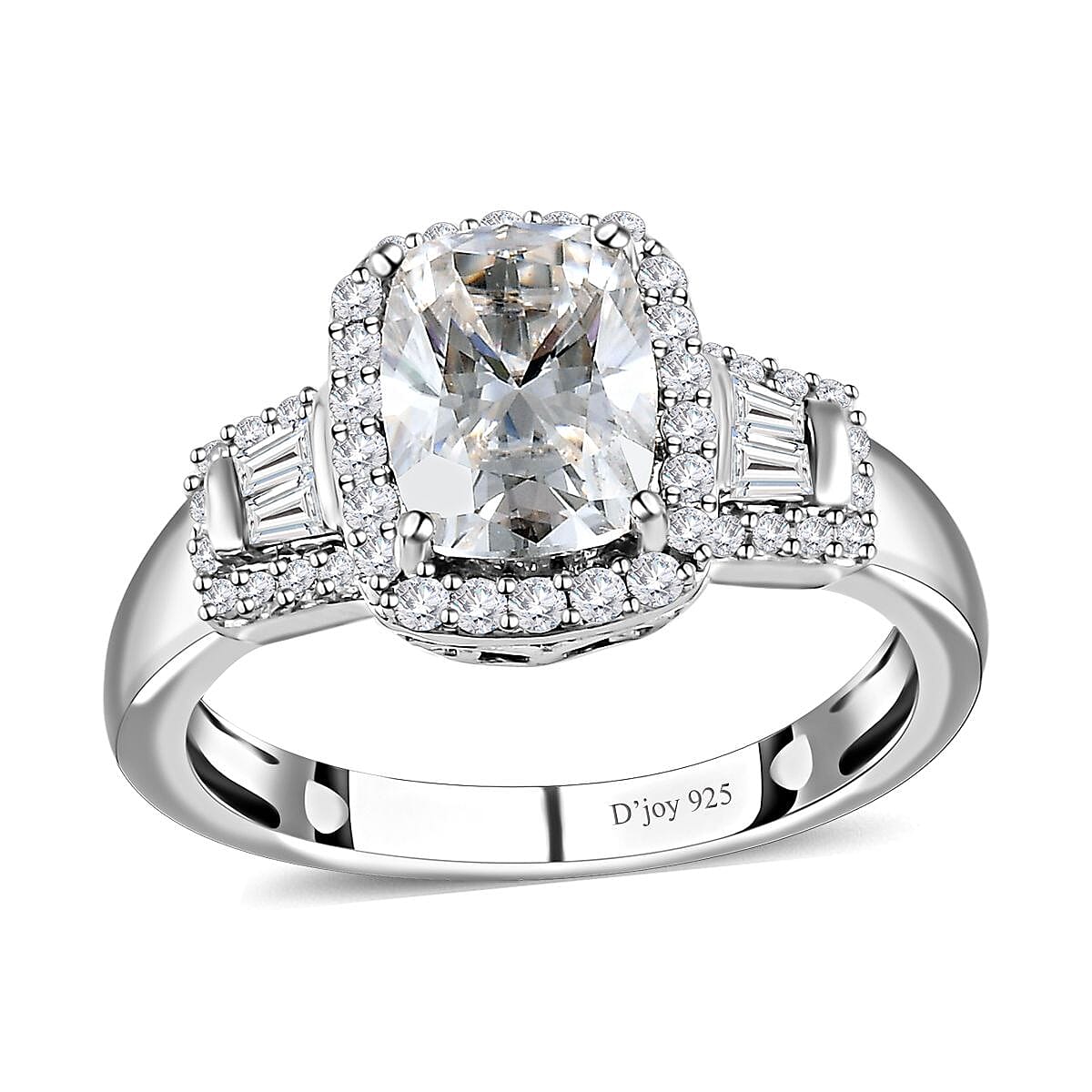 Moissanite Halo Ring in Platinum Over Sterling Silver (Size 10.0) 1.90 ctw