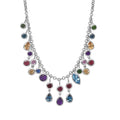 Multi Gemstone Mixed Shapes Rainbow Station Drop Statement Necklace 18 Inches in Platinum Over Sterling Silver 12.60 ctw - Sticky add to cart bar