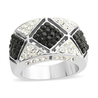 Black and White Austrian Crystal Ring in Silvertone