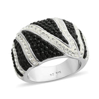 White and Black Austrian Crystal Ring in Silvertone