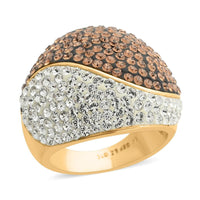 White and Champagne Austrian Crystal Ring in Goldtone (Size 7.0)