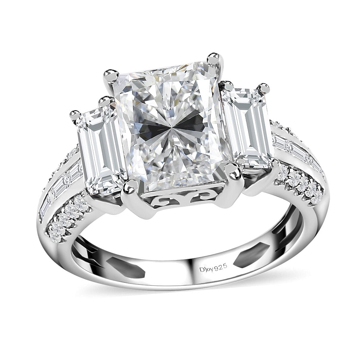 Moissanite Ring in Platinum Over Sterling Silver (Size 10.0) 3.70 ctw