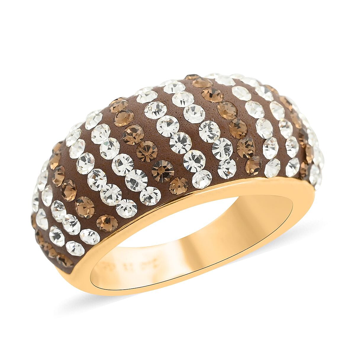 Champagne Color and White Crystal Ring in Goldtone (Size 6.0)