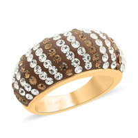 Champagne Color and White Crystal Ring in Goldtone (Size 6.0)