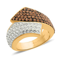 White and Champagne Color Austrian Crystal Bypass Ring in Goldtone (Size 7.0)