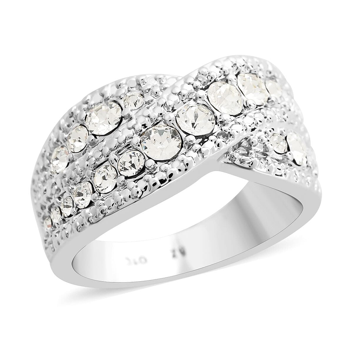 White Crystal Ring in Silvertone (Size 10.0)