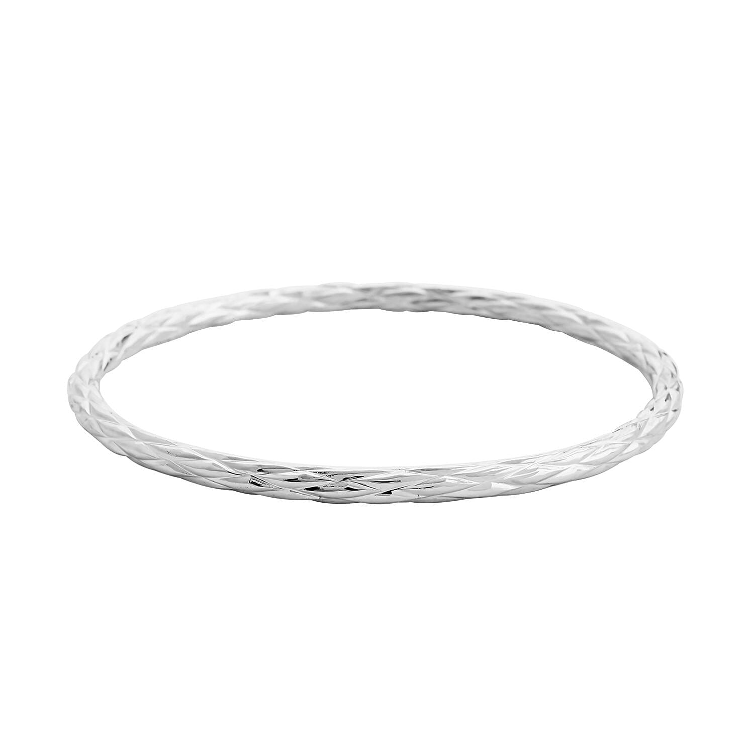 Quilted Pattern Bangle Bracelet in Silvertone (8.00 In)