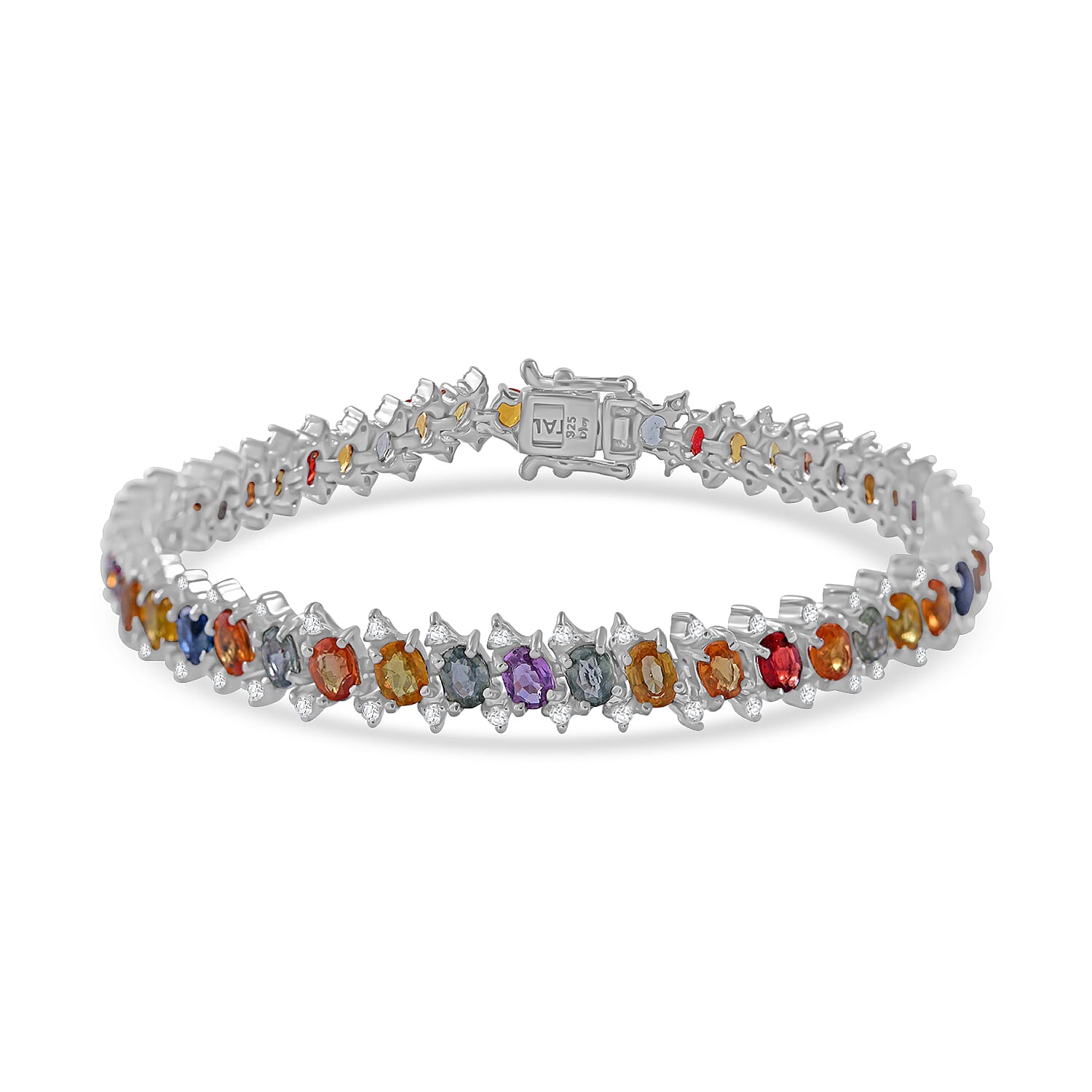 TLV Multi Sapphire Tennis Bracelet in Platinum Over Sterling Silver (6.50 In) 11.75 ctw