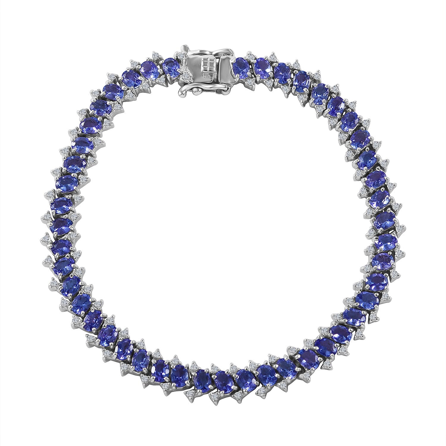 TLV Tanzanite, White Zircon Bracelet in Platinum Over Sterling Silver (6.50 In) 8.70 ctw