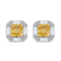 Asscher Cut Yellow Moissanite and Moissanite Halo Stud Earrings in Rhodium Over Sterling Silver 3.15 ctw - Sticky add to cart bar