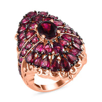 Orissa Rhodolite Garnet Cluster Ring in Vermeil RG Over Sterling Silver (Size 10.0) 8.40 ctw