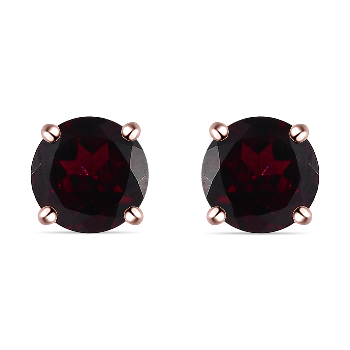 Orissa Rhodolite Garnet Solitaire Stud Earrings in Vermeil Rose Gold Over Sterling Silver 3.15 ctw