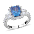 Sapphire Blue and White Moissanite Ring in Rhodium Over Sterling Silver (Size 10.0) 3.60 ctw - Sticky add to cart bar