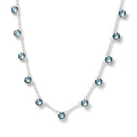 Designer Premium Aquamarine Color Austrian Crystal Station Necklace 18 Inches in Sterling Silver