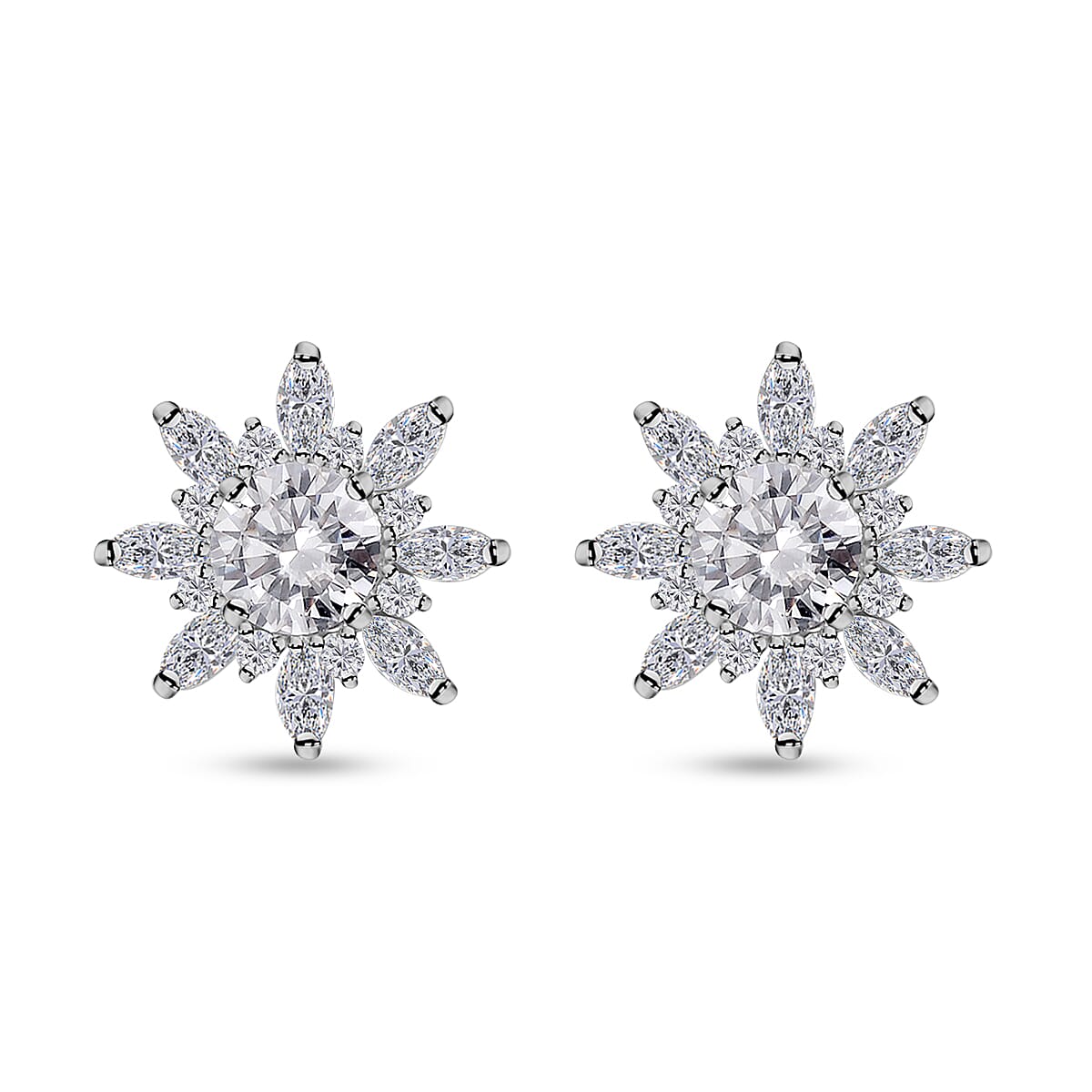 Moissanite Sunburst Stud Earrings in Rhodium Over Sterling Silver 2.90 ctw