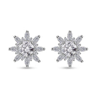 Moissanite Sunburst Stud Earrings in Rhodium Over Sterling Silver 2.90 ctw