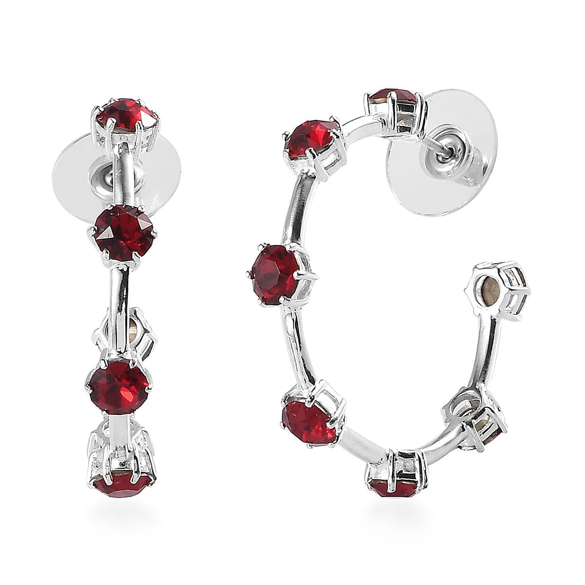 Siam Color Crystal Hoop Earrings in Sterling Silver
