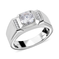 Moissanite Ring in Rhodium Over Sterling Silver (Size 10.0) 1.00 ctw