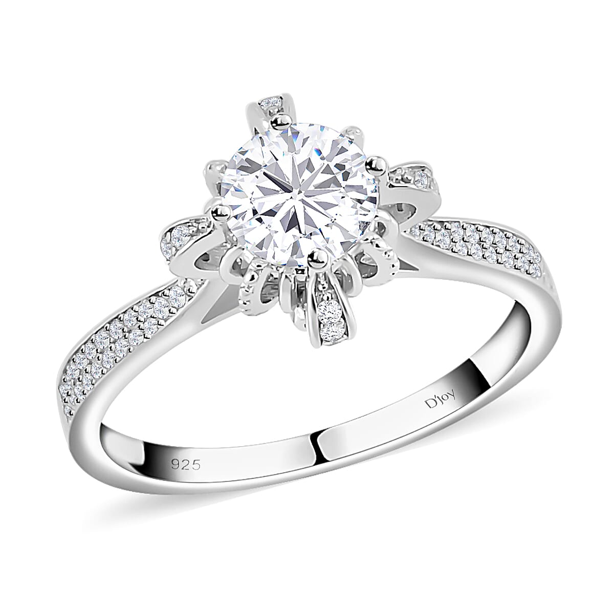 Moissanite (Rnd 6.5mm) Sunburst Ring in Rhodium Over Sterling Silver (Size 10.0) 0.40 ctw