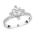 Moissanite (Rnd 6.5mm) Sunburst Ring in Rhodium Over Sterling Silver (Size 10.0) 0.40 ctw - Sticky add to cart bar