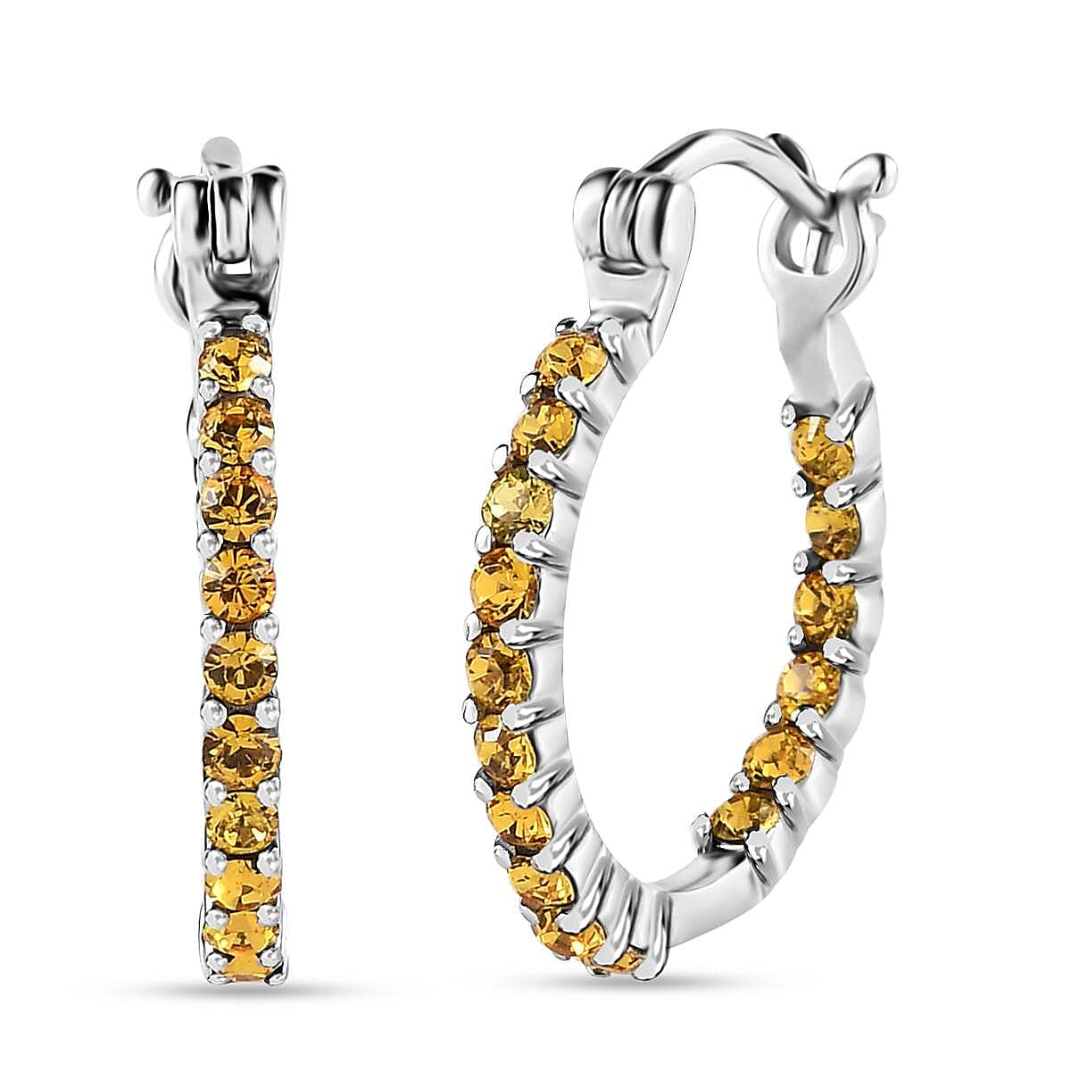 Sunflower Color Crystal Inside Out Hoop Earrings in Stainless Steel