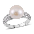 Freshwater Cultured Pearl and Simulated Multi Color Diamond Ring in Silvertone 0.50 ctw - Sticky add to cart bar