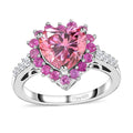 Pink and White Moissanite (Hrt 8mm), Madagascar Pink Sapphire Heart Ring in Platinum Over Sterling Silver (Size 10.0) 2.70 ctw - Sticky add to cart bar