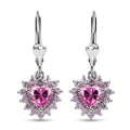 Pink Moissanite and Madagascar Pink Sapphire Heart Lever Back Earrings in Platinum Over Sterling Silver 2.40 ctw - Sticky add to cart bar