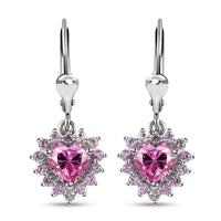 Pink Moissanite and Madagascar Pink Sapphire Heart Lever Back Earrings in Platinum Over Sterling Silver 2.40 ctw